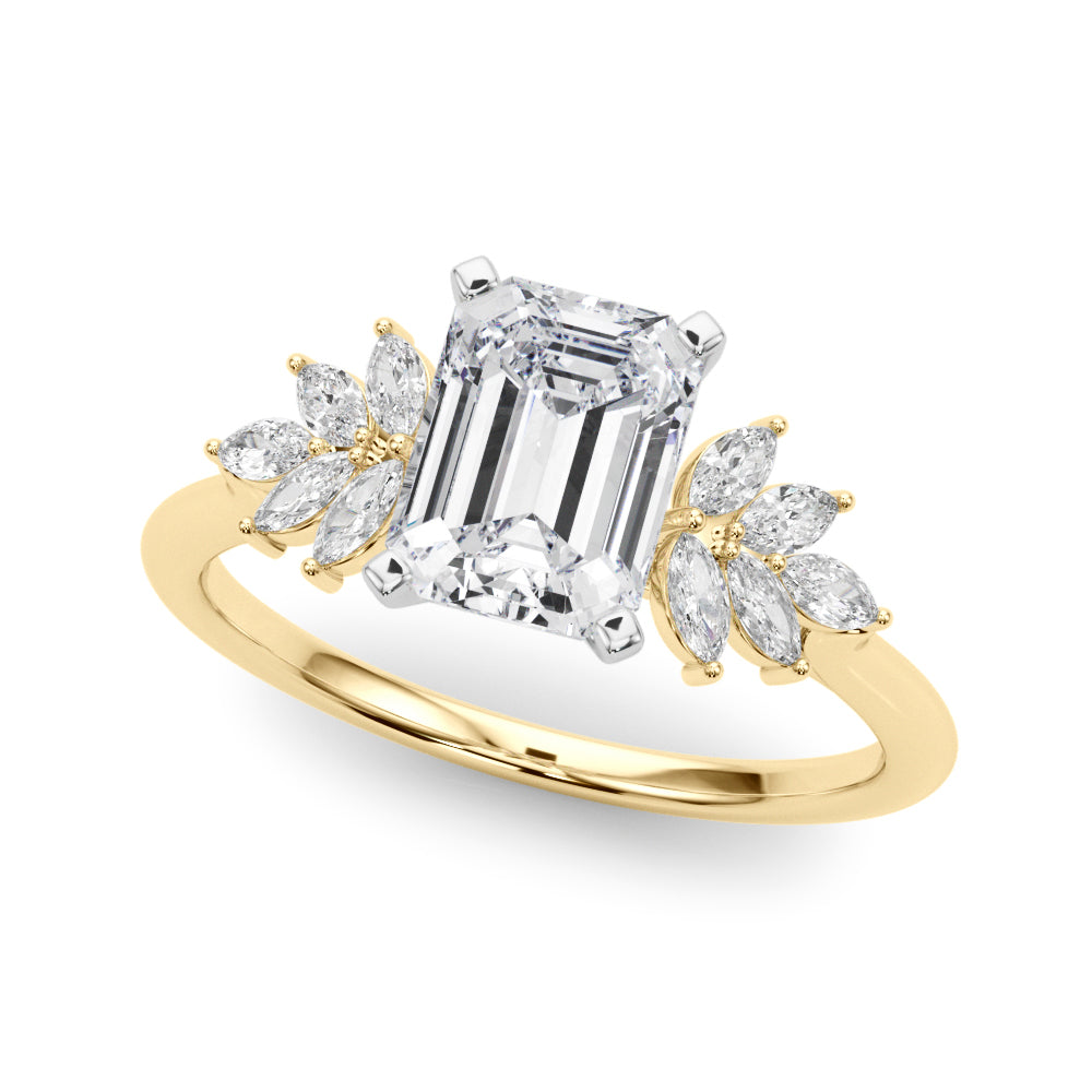 Radiant Peg Center Marquise Diamond Engagement Ring — 9K/18K Gold & Platinum