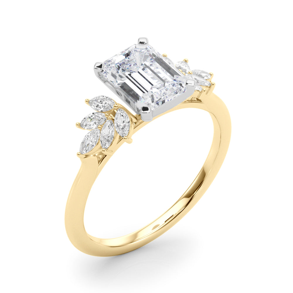 Radiant Peg Center Marquise Diamond Engagement Ring — 9K/18K Gold & Platinum