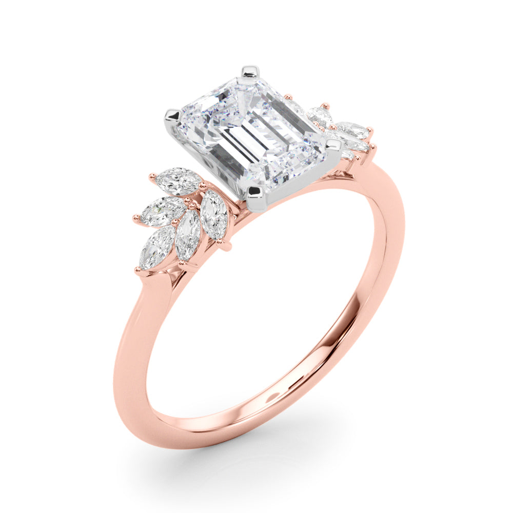 Radiant Peg Center Marquise Diamond Engagement Ring — 9K/18K Gold & Platinum