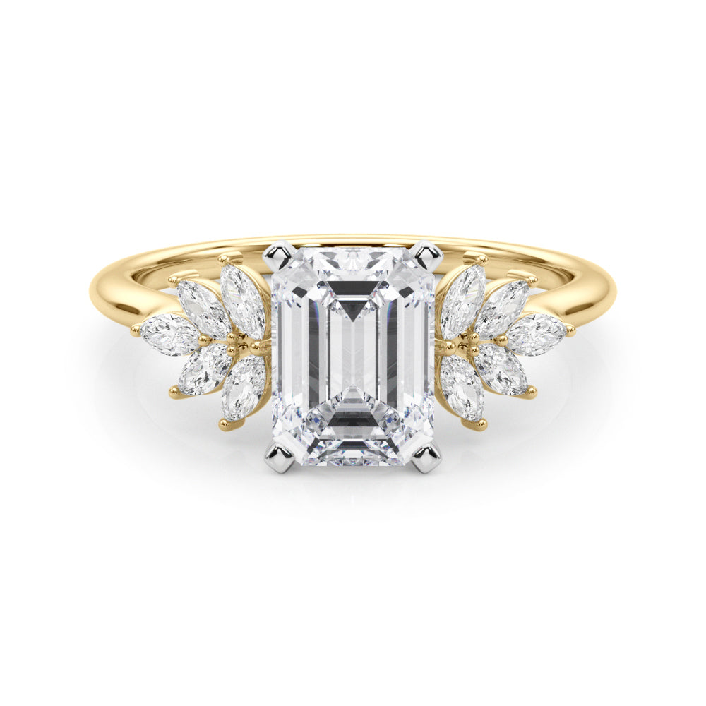 Radiant Peg Center Marquise Diamond Engagement Ring — 9K/18K Gold & Platinum