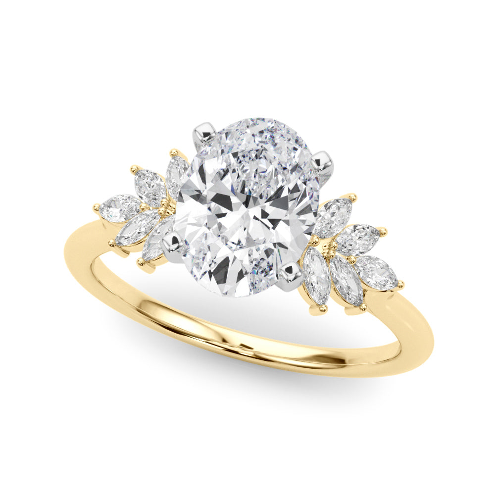 Radiant Peg Center Marquise Diamond Engagement Ring — 9K/18K Gold & Platinum