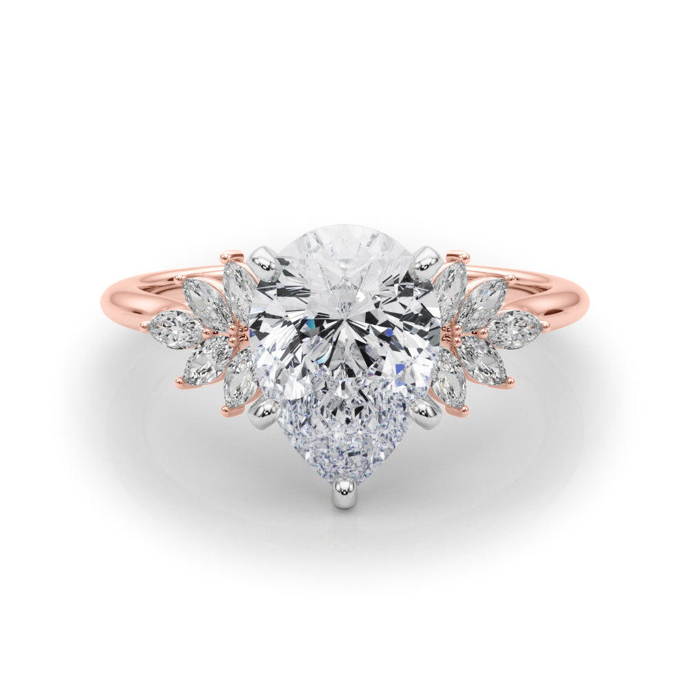 Radiant Peg Center Marquise Diamond Engagement Ring — 9K/18K Gold & Platinum