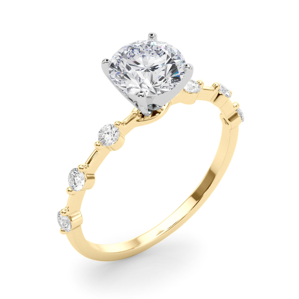Luxe Sidestone Round Diamond Engagement Ring — 9K/18K Gold & Platinum