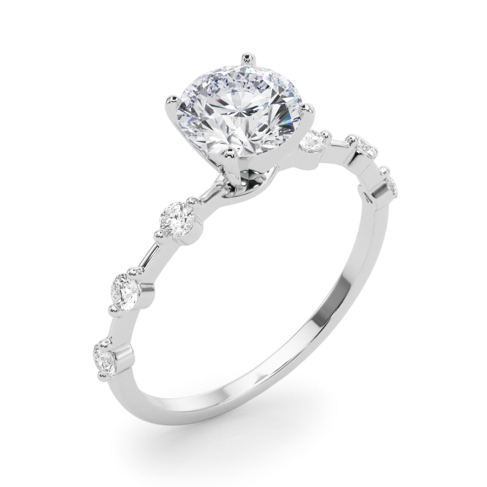 Luxe Sidestone Round Diamond Engagement Ring — 9K/18K Gold & Platinum