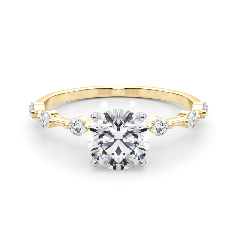 Luxe Sidestone Round Diamond Engagement Ring — 9K/18K Gold & Platinum