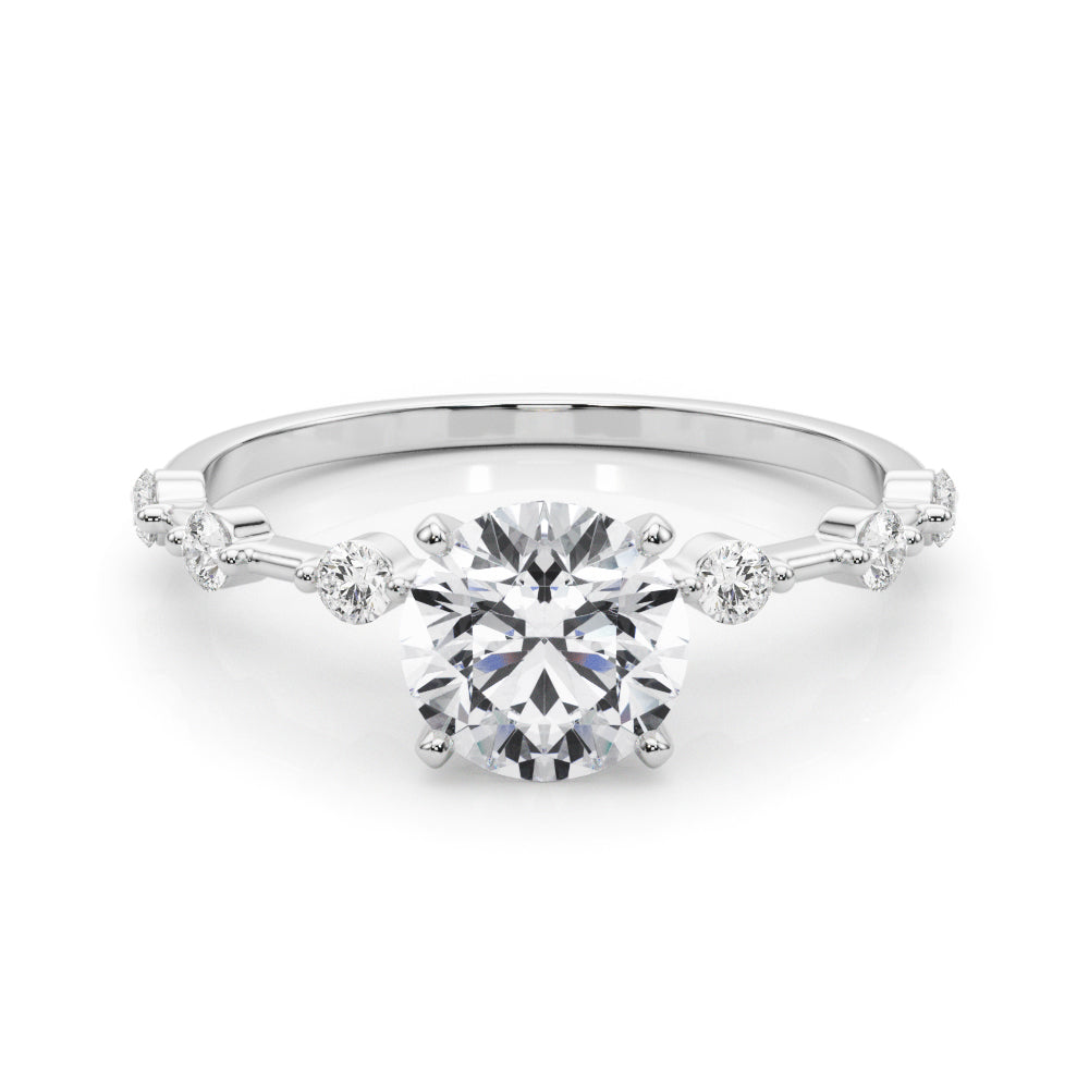 Luxe Sidestone Round Diamond Engagement Ring — 9K/18K Gold & Platinum