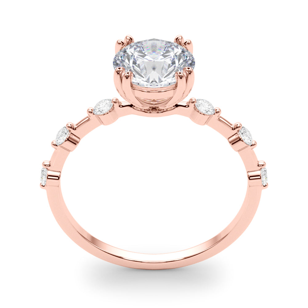 Luxe Sidestone Round Diamond Engagement Ring — 9K/18K Gold & Platinum