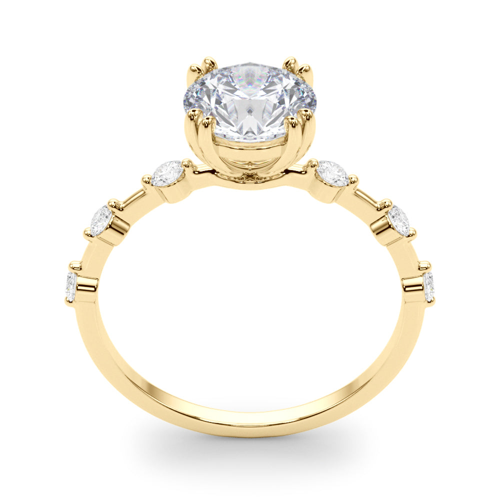 Luxe Sidestone Round Diamond Engagement Ring — 9K/18K Gold & Platinum