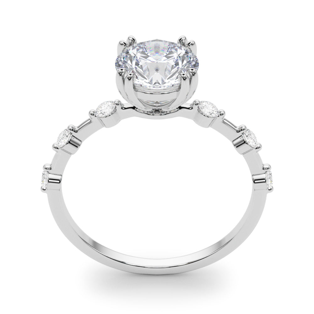 Luxe Sidestone Round Diamond Engagement Ring — 9K/18K Gold & Platinum