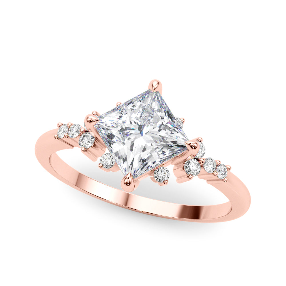 Sculpted Sidestone Princess Diamond Engagement Ring — 9K/18K Gold & Platinum