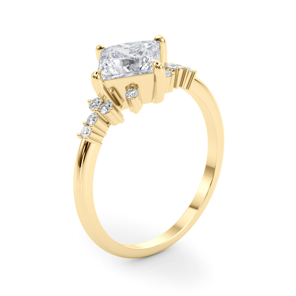 Sculpted Sidestone Princess Diamond Engagement Ring — 9K/18K Gold & Platinum