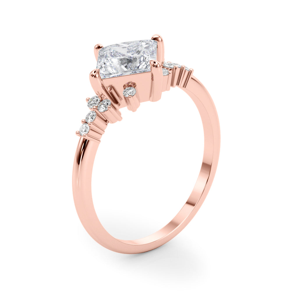 Sculpted Sidestone Princess Diamond Engagement Ring — 9K/18K Gold & Platinum