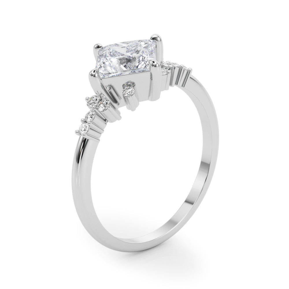 Sculpted Sidestone Princess Diamond Engagement Ring — 9K/18K Gold & Platinum