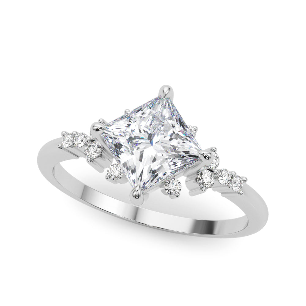Sculpted Sidestone Princess Diamond Engagement Ring — 9K/18K Gold & Platinum