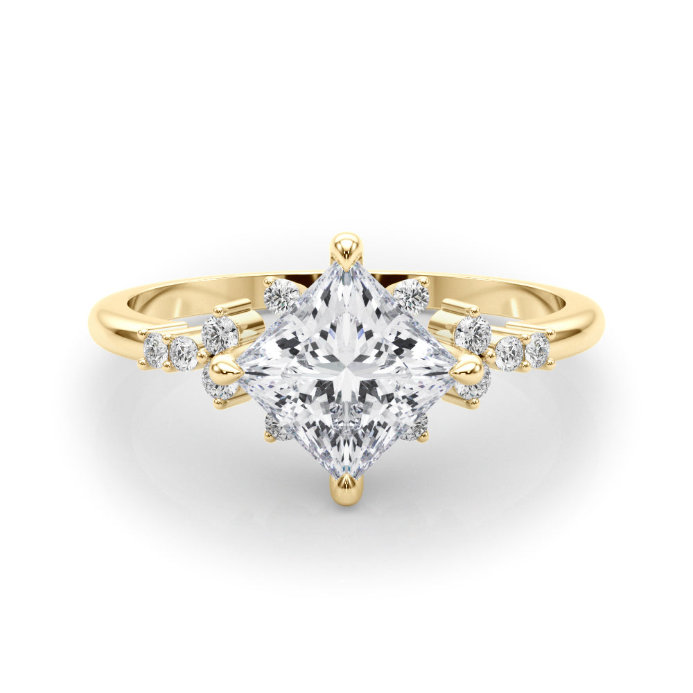 Sculpted Sidestone Princess Diamond Engagement Ring — 9K/18K Gold & Platinum