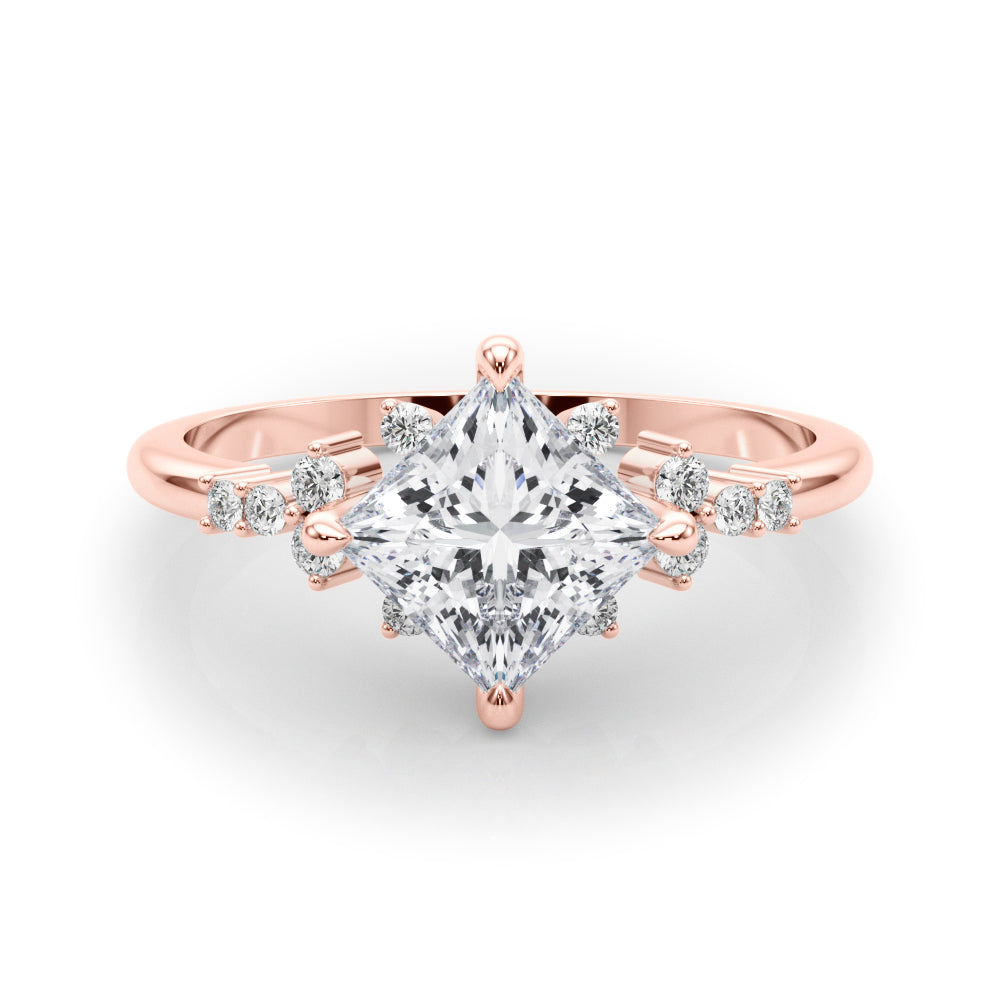 Sculpted Sidestone Princess Diamond Engagement Ring — 9K/18K Gold & Platinum