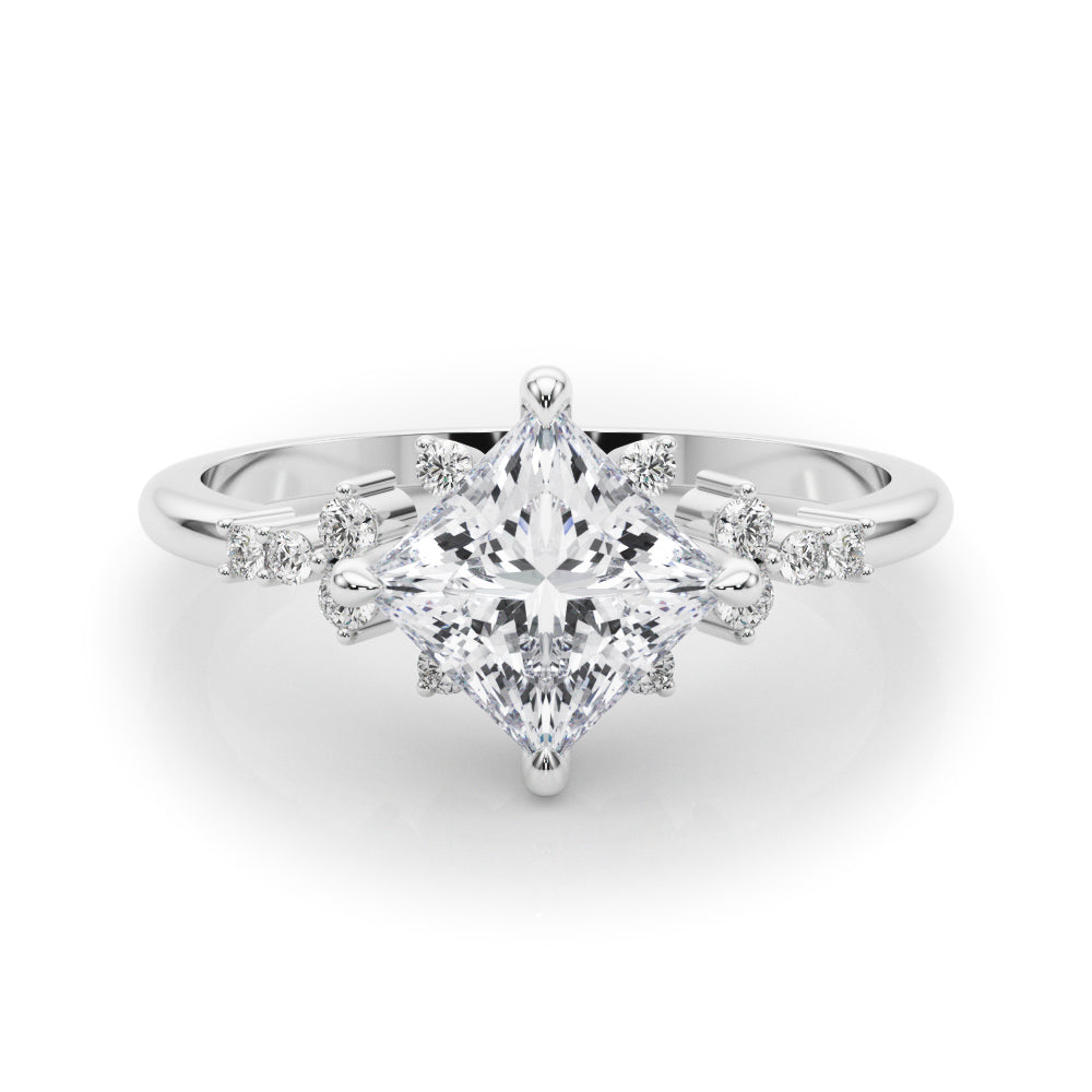 Sculpted Sidestone Princess Diamond Engagement Ring — 9K/18K Gold & Platinum