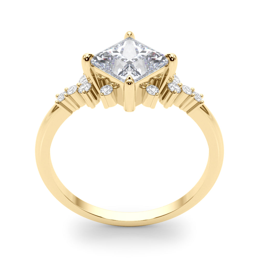 Sculpted Sidestone Princess Diamond Engagement Ring — 9K/18K Gold & Platinum