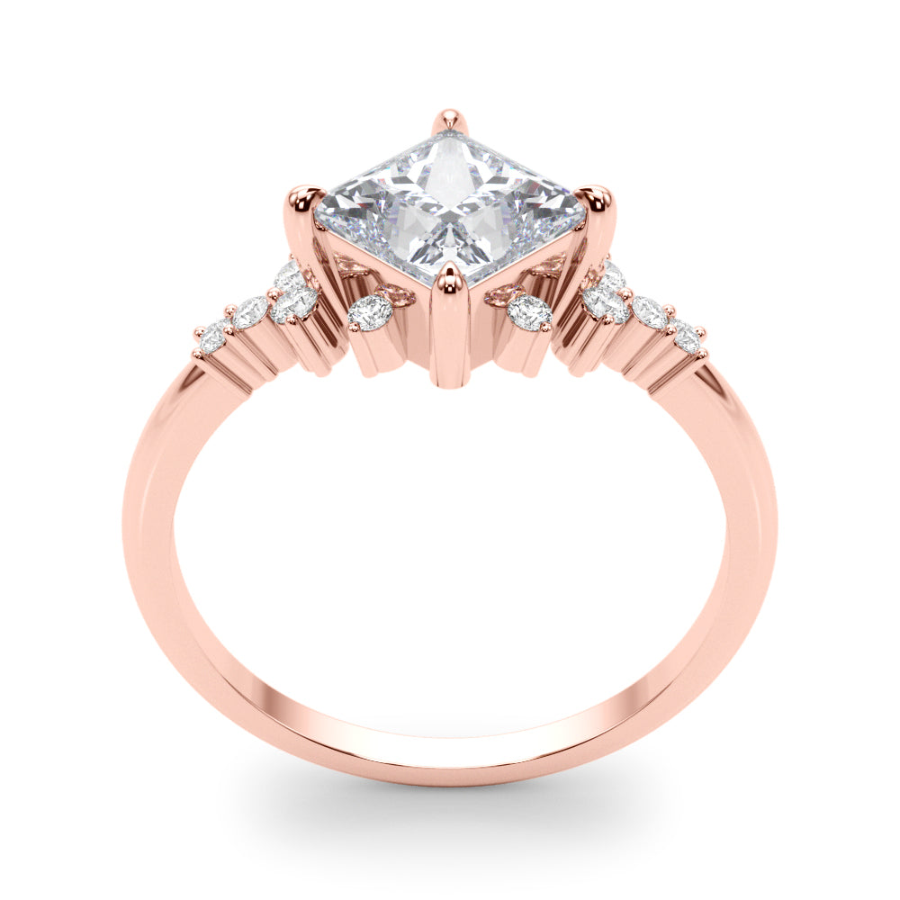 Sculpted Sidestone Princess Diamond Engagement Ring — 9K/18K Gold & Platinum