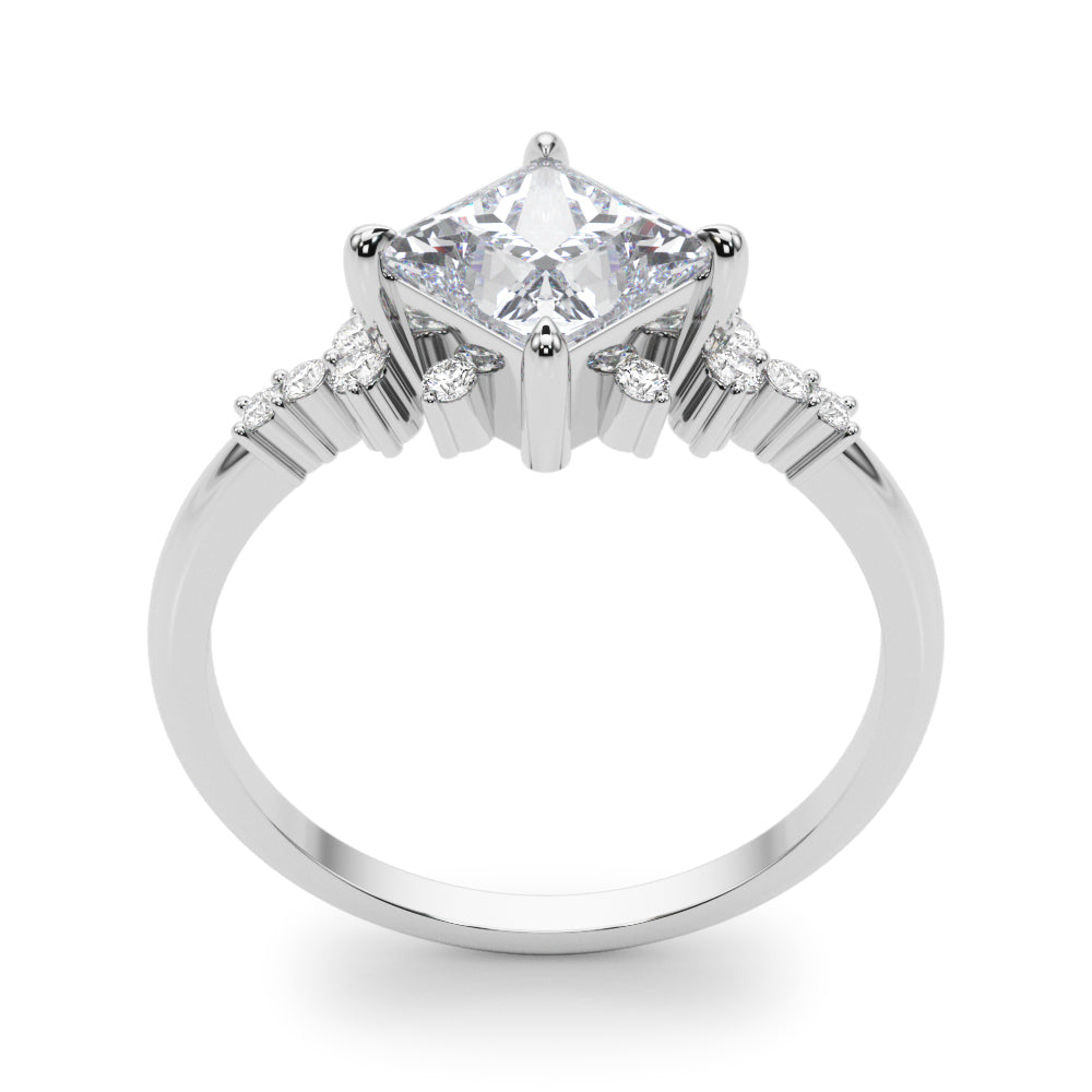 Sculpted Sidestone Princess Diamond Engagement Ring — 9K/18K Gold & Platinum