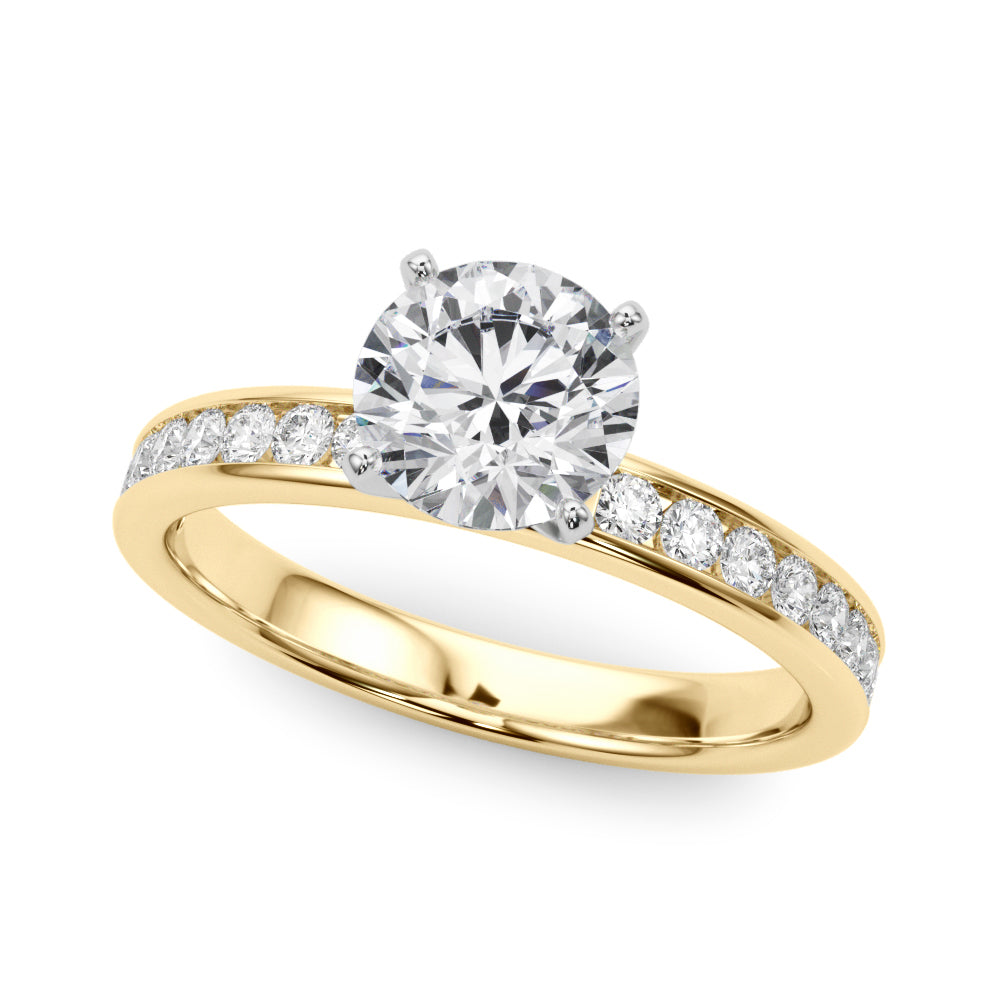 Classic Sidestone Round Diamond Engagement Ring — 9K/18K Gold & Platinum