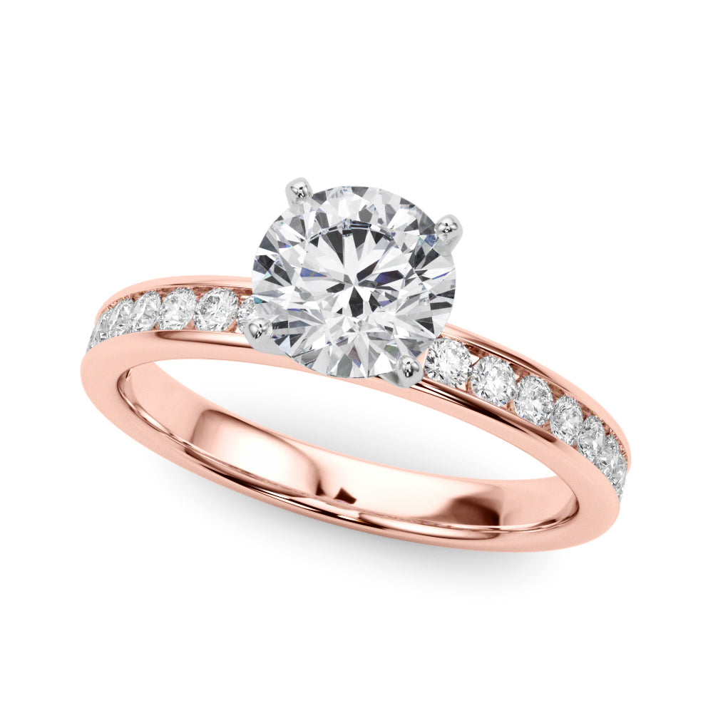 Classic Sidestone Round Diamond Engagement Ring — 9K/18K Gold & Platinum