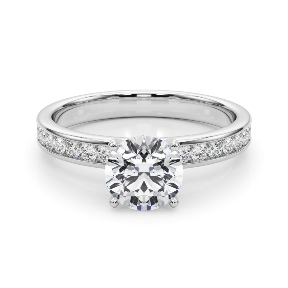 Classic Sidestone Round Diamond Engagement Ring — 9K/18K Gold & Platinum