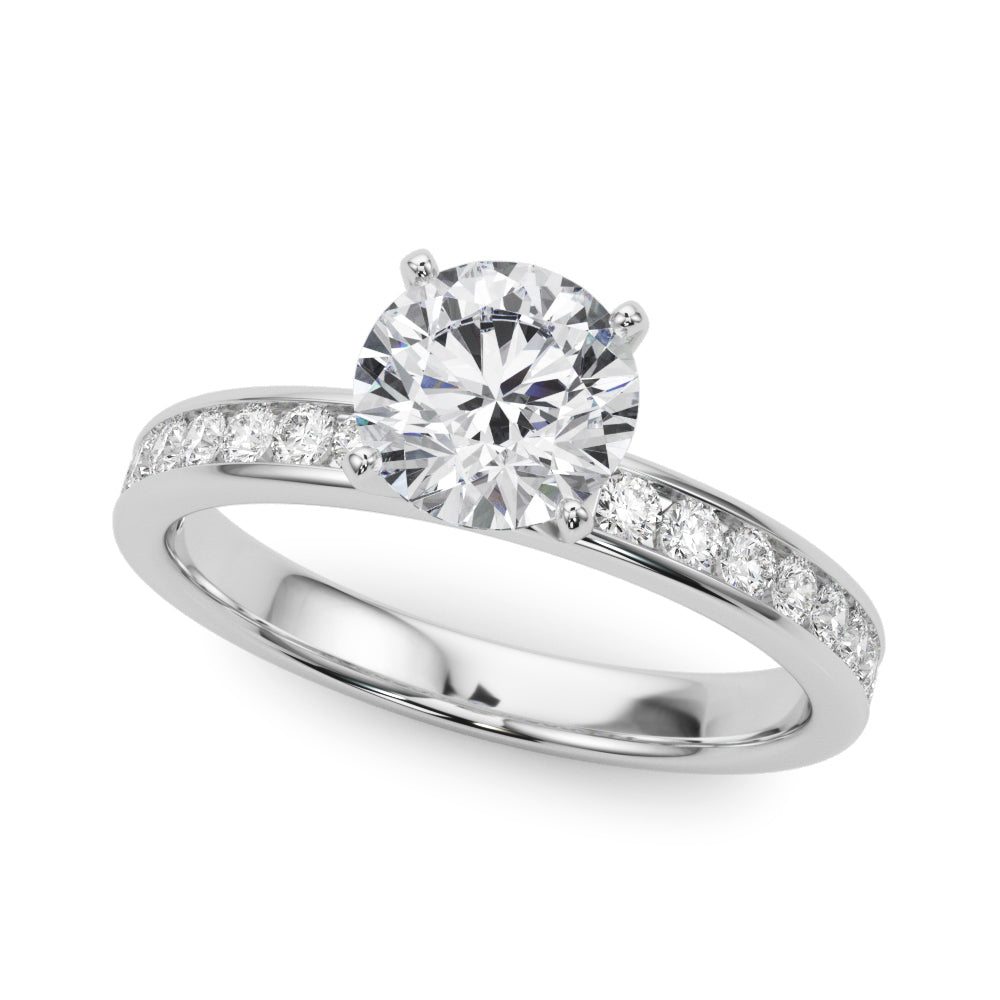 Classic Sidestone Round Diamond Engagement Ring — 9K/18K Gold & Platinum
