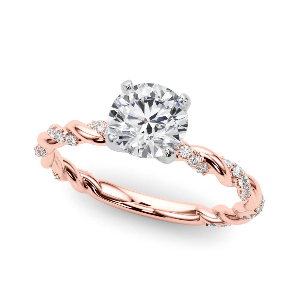 Romantic With Twisted Shank Round Diamond Engagement Ring — 9K/18K Gold & Platinum