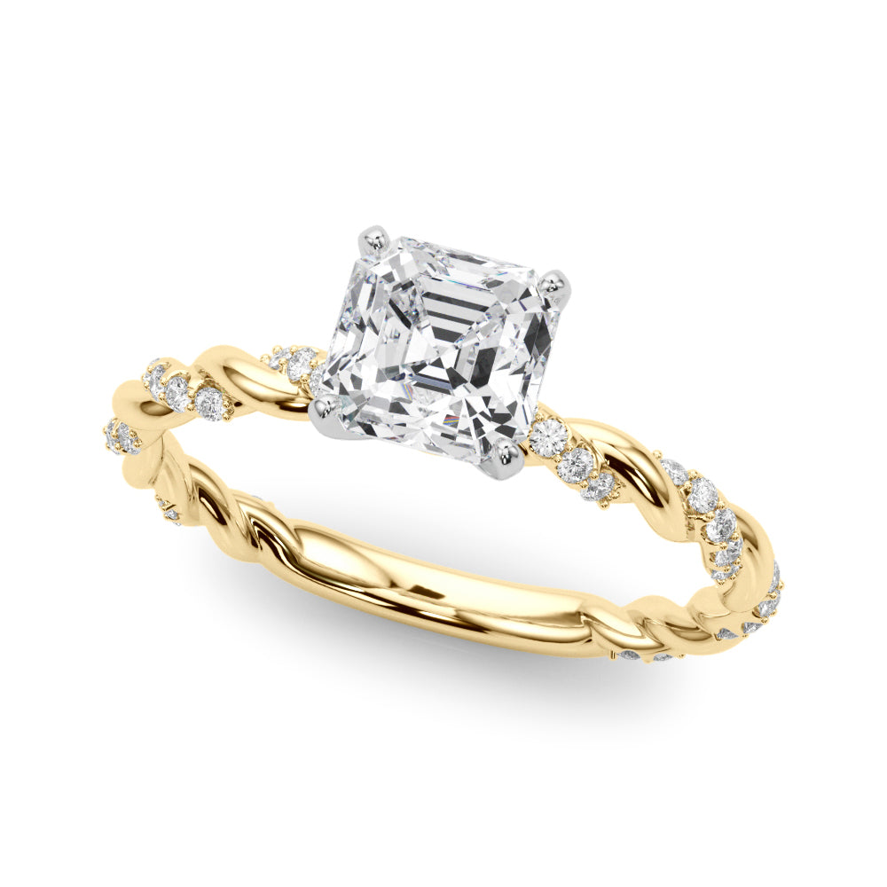 Romantic With Twisted Shank Round Diamond Engagement Ring — 9K/18K Gold & Platinum