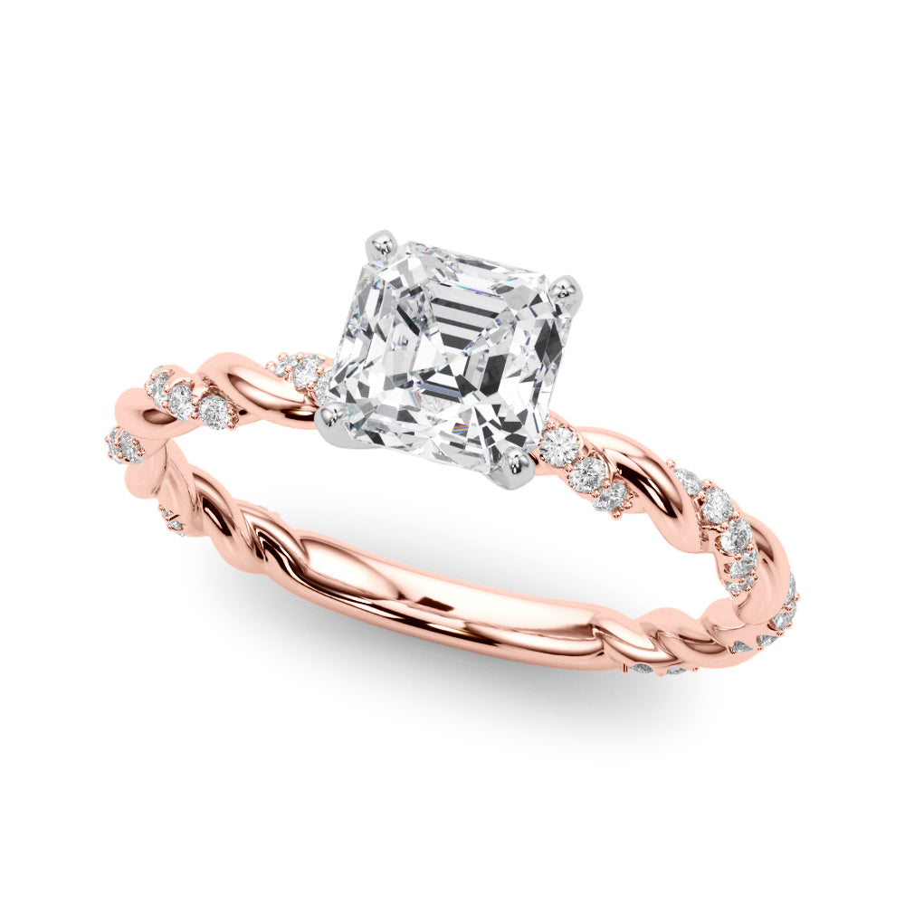 Romantic With Twisted Shank Round Diamond Engagement Ring — 9K/18K Gold & Platinum