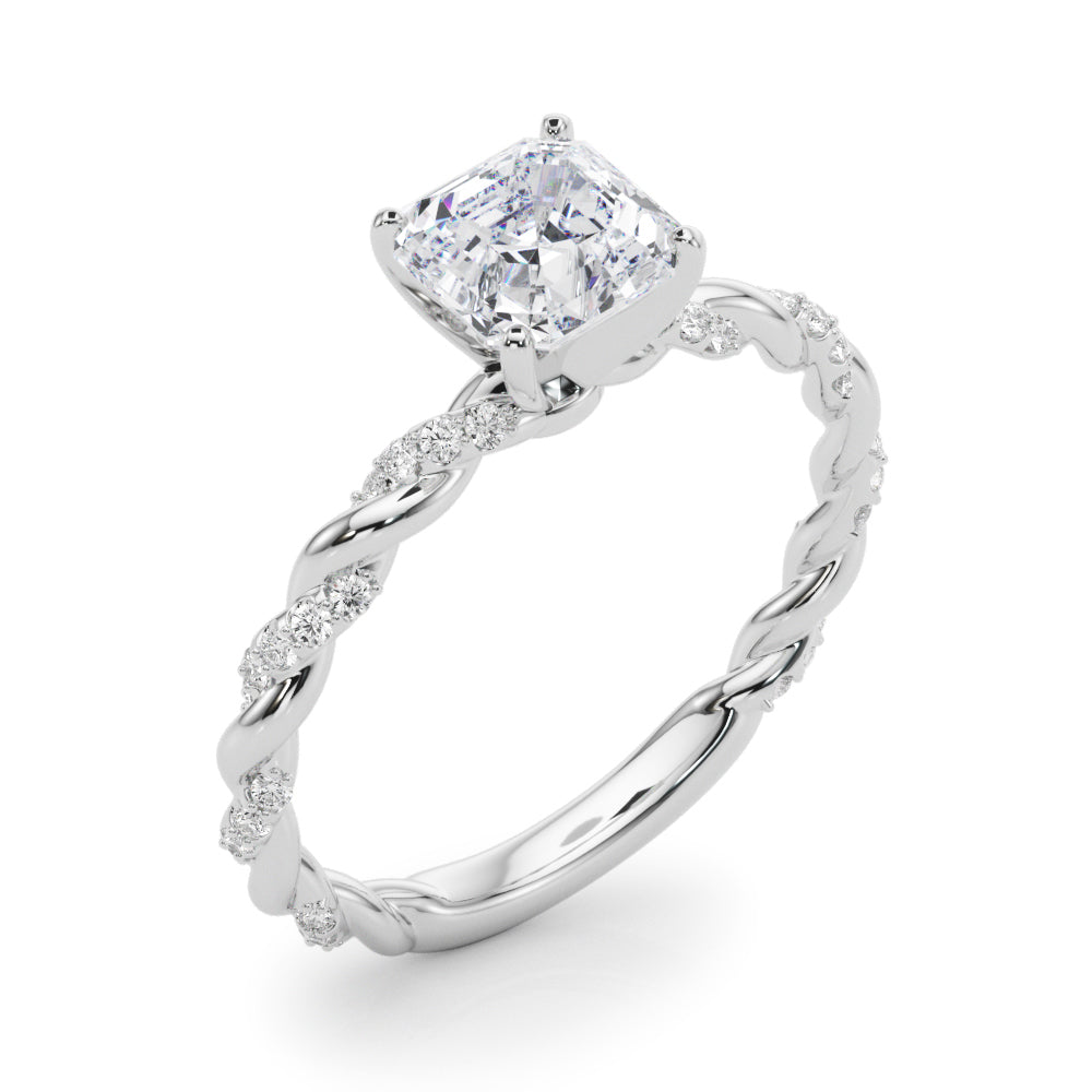 Romantic With Twisted Shank Round Diamond Engagement Ring — 9K/18K Gold & Platinum