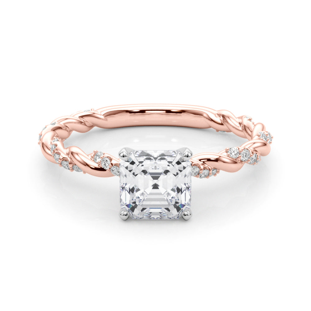 Romantic With Twisted Shank Round Diamond Engagement Ring — 9K/18K Gold & Platinum