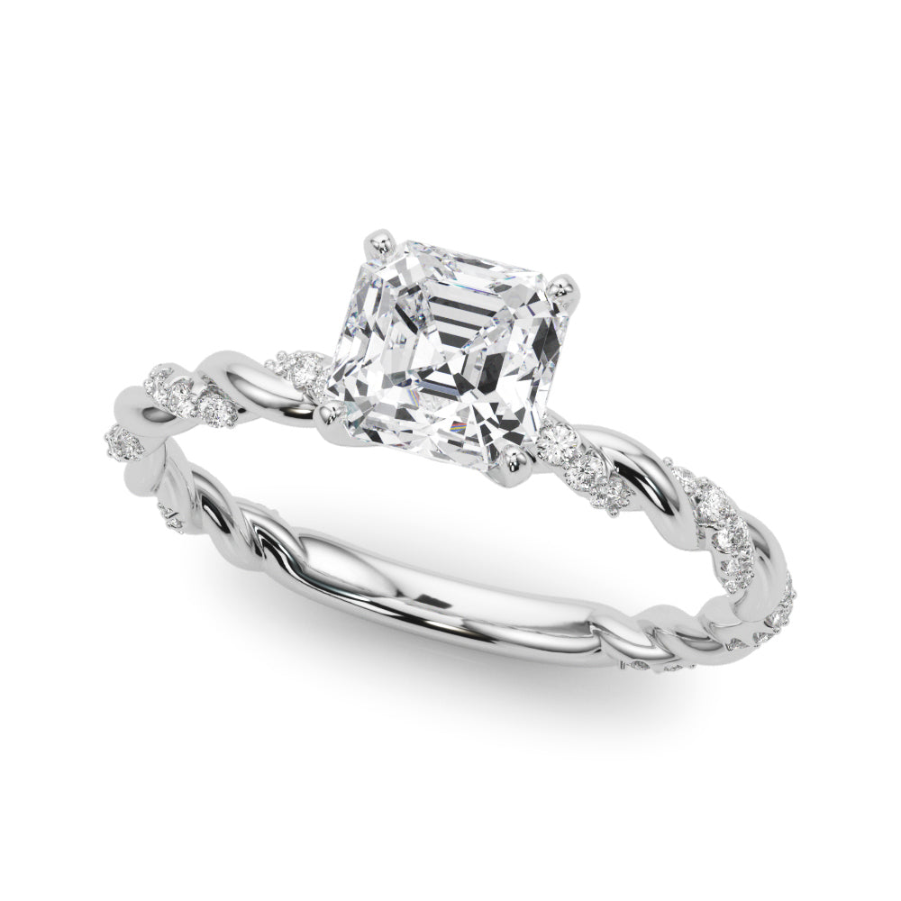 Romantic With Twisted Shank Round Diamond Engagement Ring — 9K/18K Gold & Platinum
