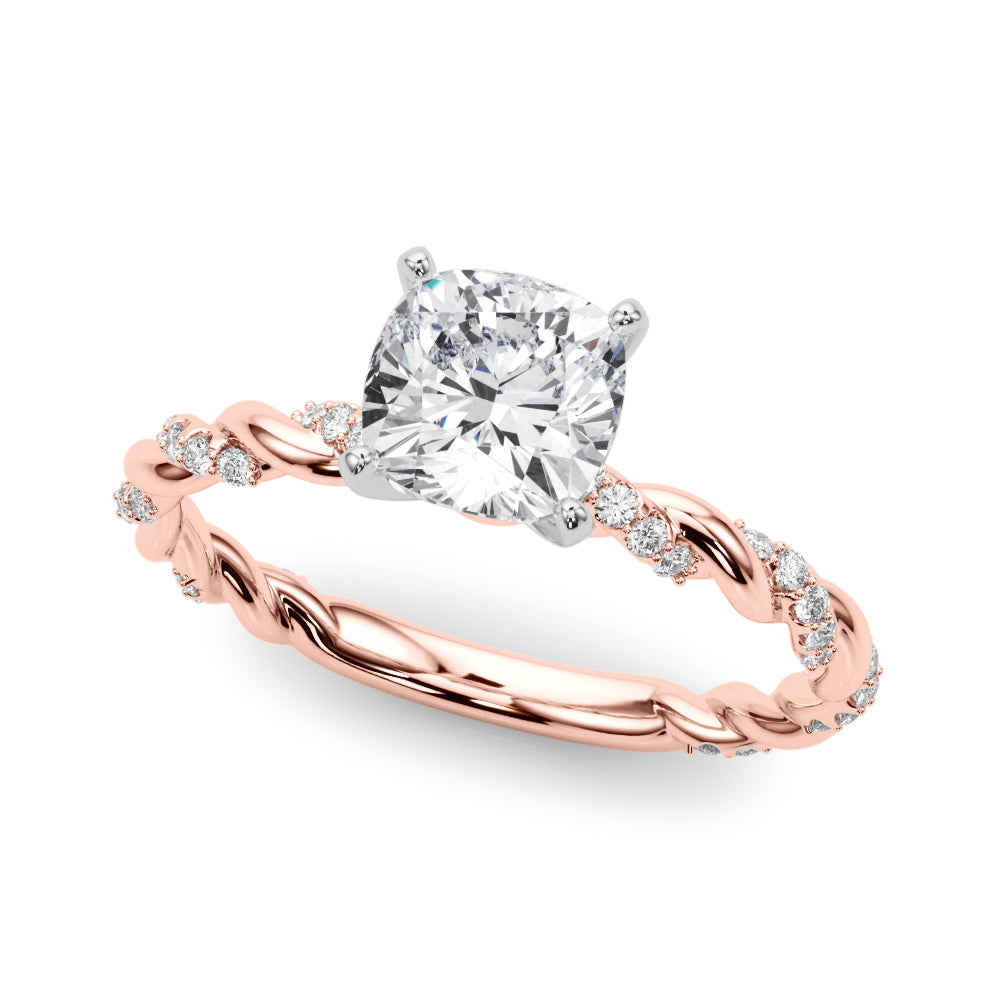 Romantic With Twisted Shank Round Diamond Engagement Ring — 9K/18K Gold & Platinum