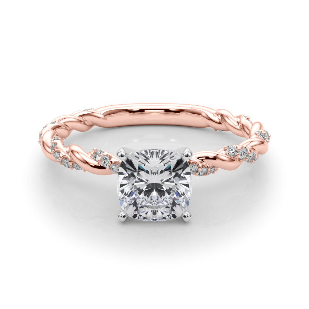 Romantic With Twisted Shank Round Diamond Engagement Ring — 9K/18K Gold & Platinum