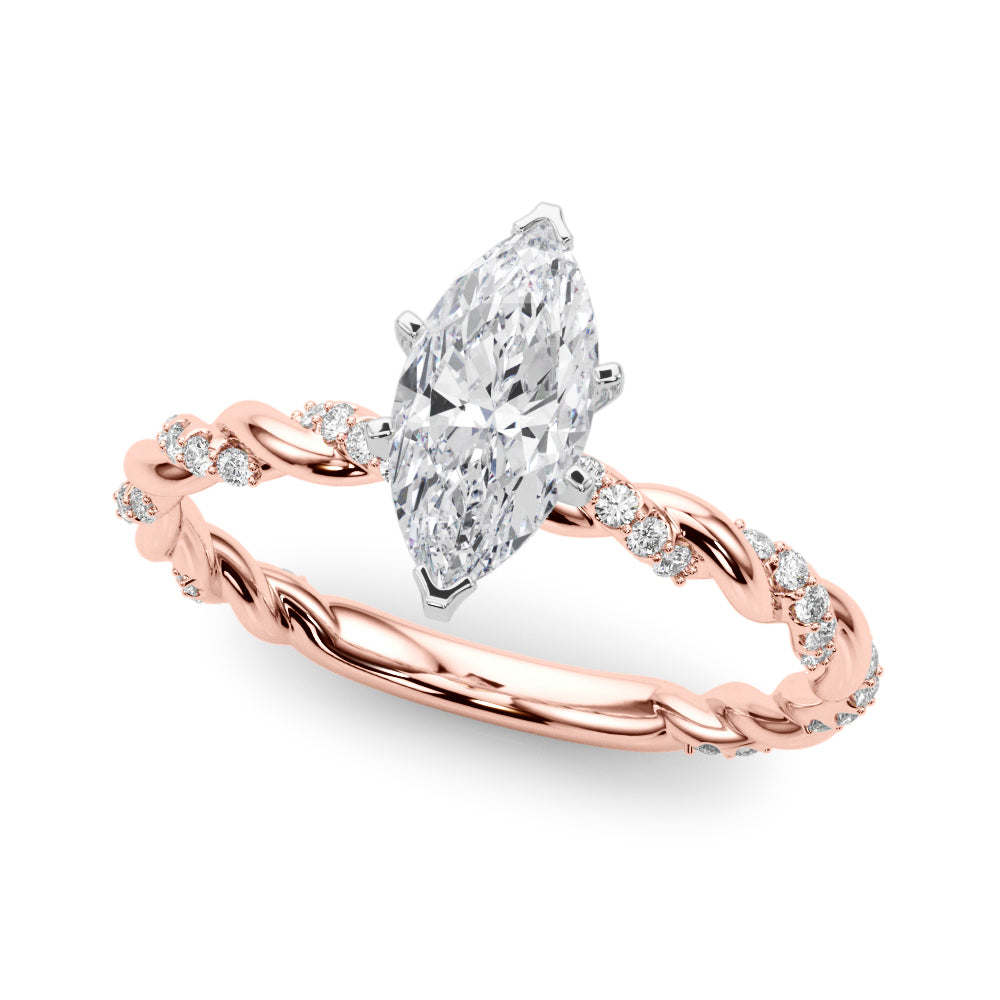 Romantic With Twisted Shank Round Diamond Engagement Ring — 9K/18K Gold & Platinum