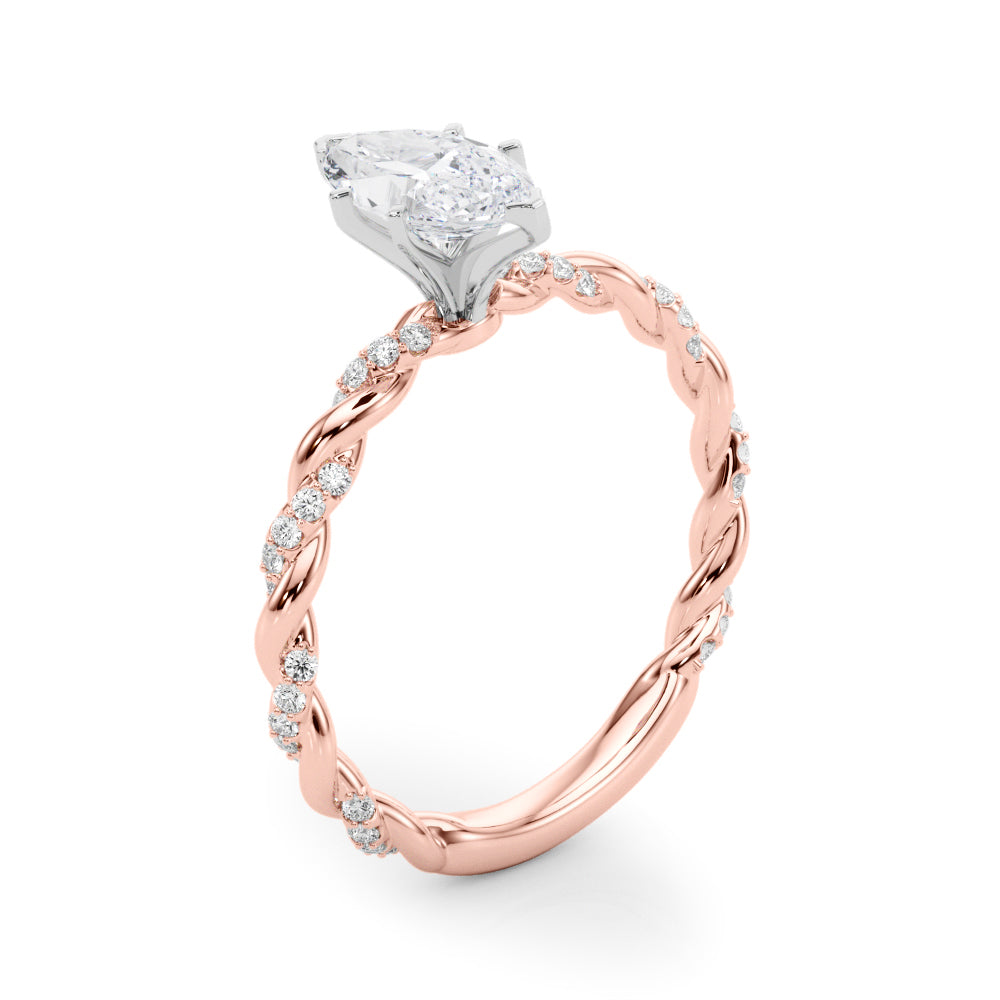 Romantic With Twisted Shank Round Diamond Engagement Ring — 9K/18K Gold & Platinum