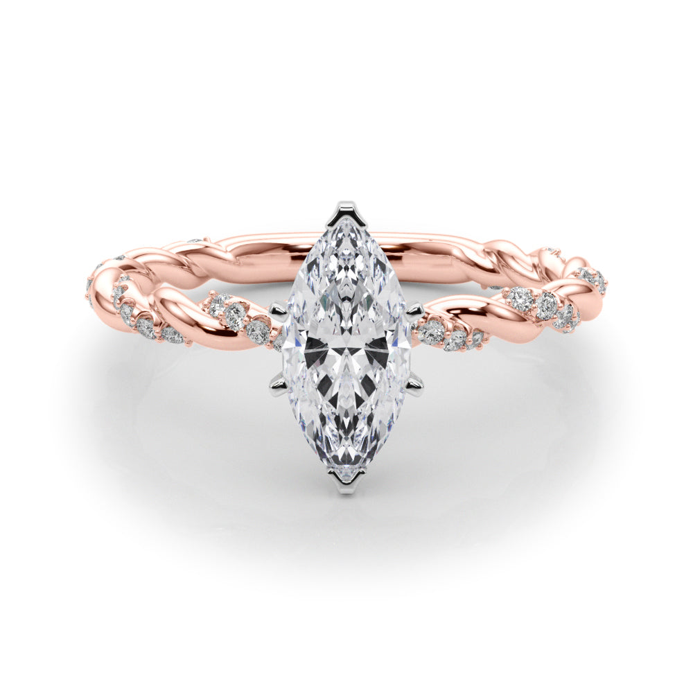 Romantic With Twisted Shank Round Diamond Engagement Ring — 9K/18K Gold & Platinum