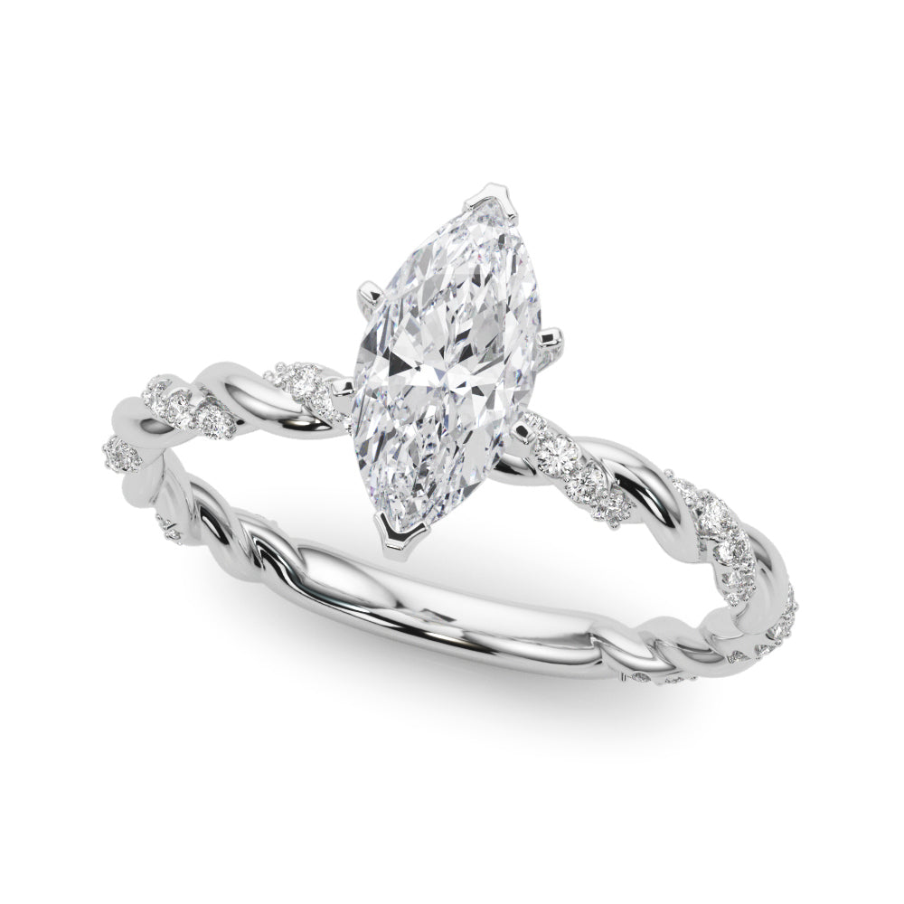 Romantic With Twisted Shank Round Diamond Engagement Ring — 9K/18K Gold & Platinum
