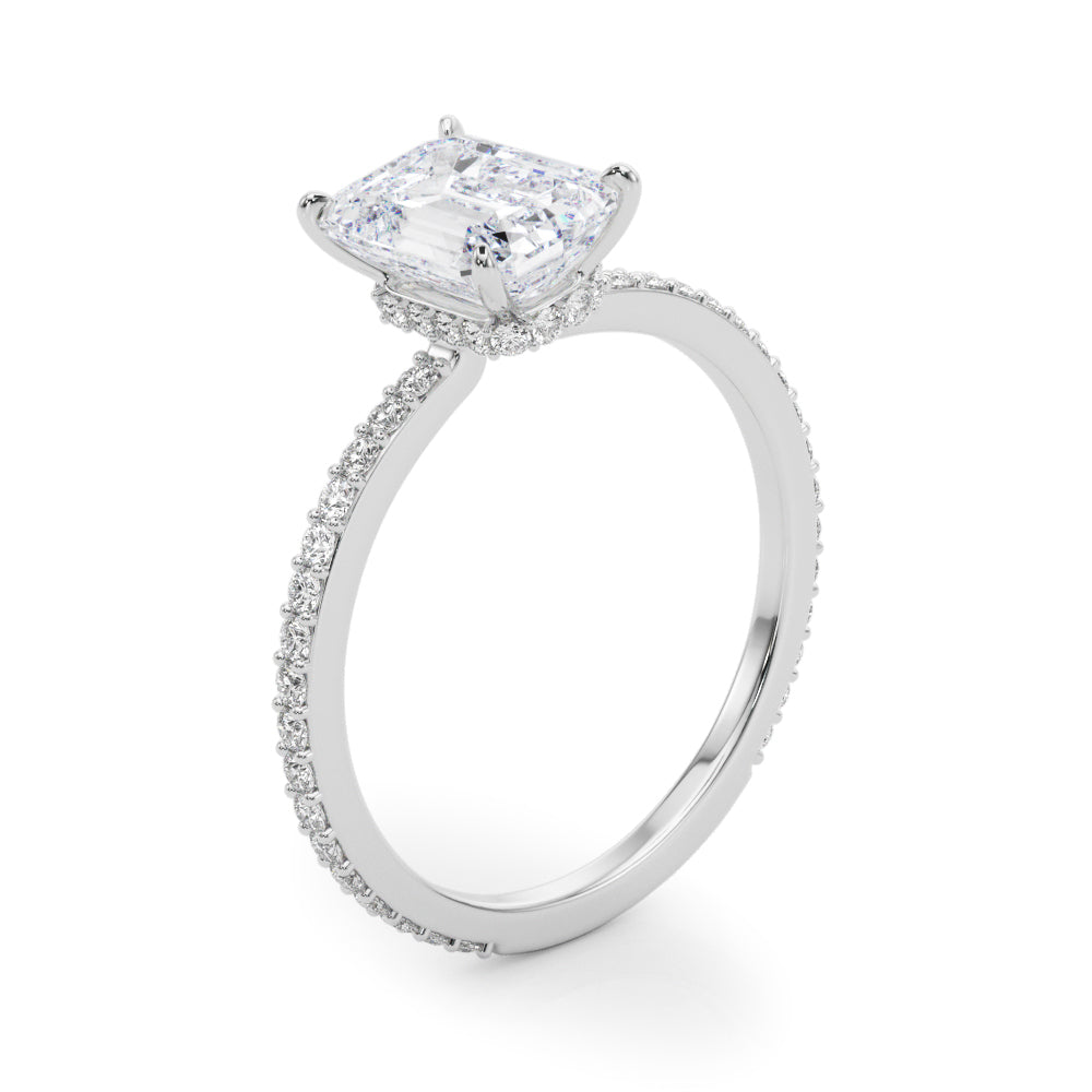 Opulent Hidden Halo Cut Center Single Row Emerald Diamond Engagement Ring — 9K/18K Gold & Platinum
