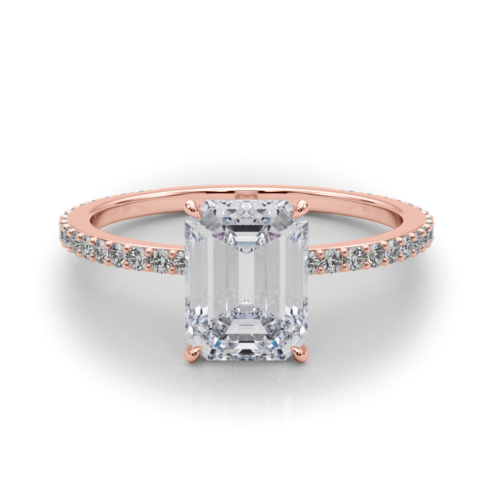 Opulent Hidden Halo Cut Center Single Row Emerald Diamond Engagement Ring — 9K/18K Gold & Platinum