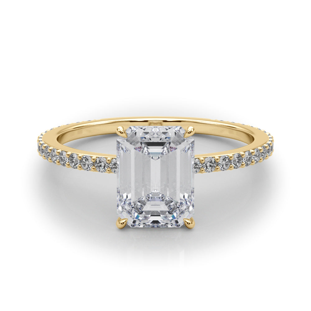 Opulent Hidden Halo Cut Center Single Row Emerald Diamond Engagement Ring — 9K/18K Gold & Platinum