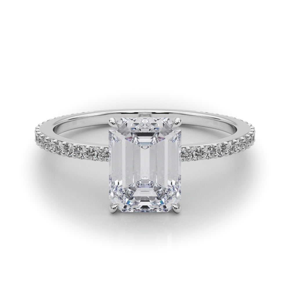 Opulent Hidden Halo Cut Center Single Row Emerald Diamond Engagement Ring — 9K/18K Gold & Platinum
