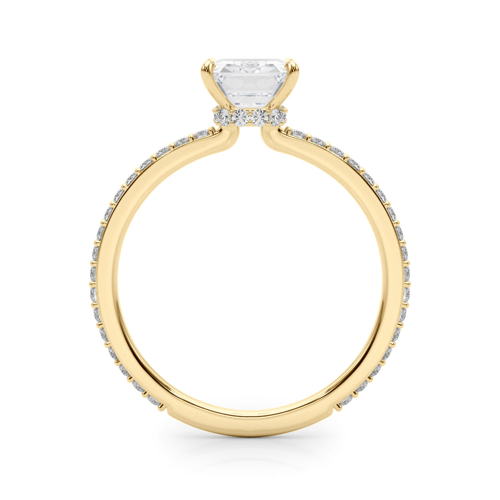 Opulent Hidden Halo Cut Center Single Row Emerald Diamond Engagement Ring — 9K/18K Gold & Platinum
