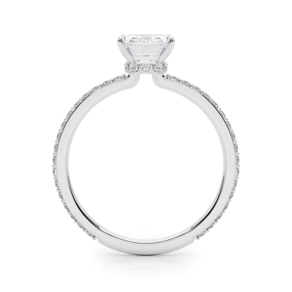 Opulent Hidden Halo Cut Center Single Row Emerald Diamond Engagement Ring — 9K/18K Gold & Platinum