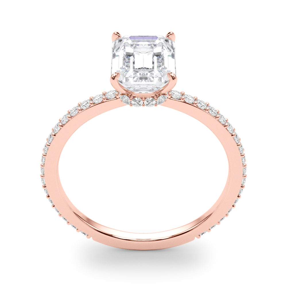 Opulent Hidden Halo Cut Center Single Row Emerald Diamond Engagement Ring — 9K/18K Gold & Platinum