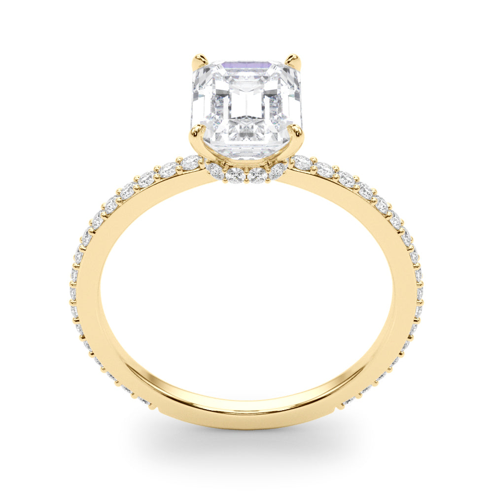 Opulent Hidden Halo Cut Center Single Row Emerald Diamond Engagement Ring — 9K/18K Gold & Platinum
