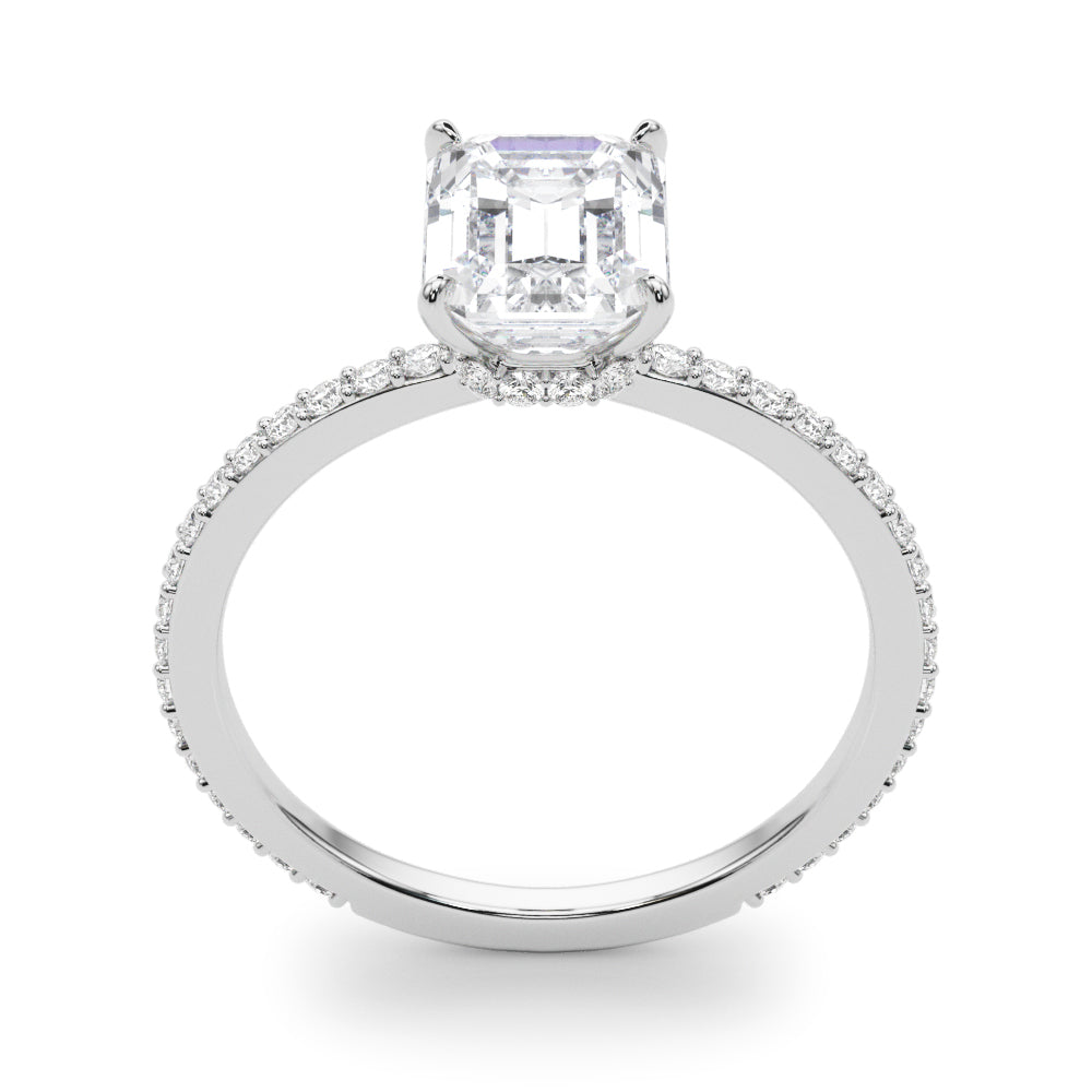 Opulent Hidden Halo Cut Center Single Row Emerald Diamond Engagement Ring — 9K/18K Gold & Platinum