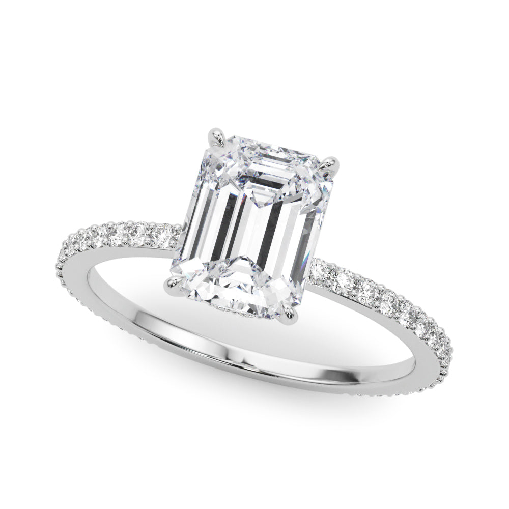 Opulent Hidden Halo Cut Center Single Row Emerald Diamond Engagement Ring — 9K/18K Gold & Platinum